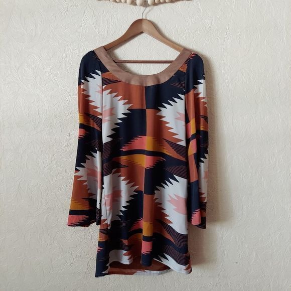 Judith March geometric patterned shift dress long sleeve mini Sz small - Picture 1 of 9